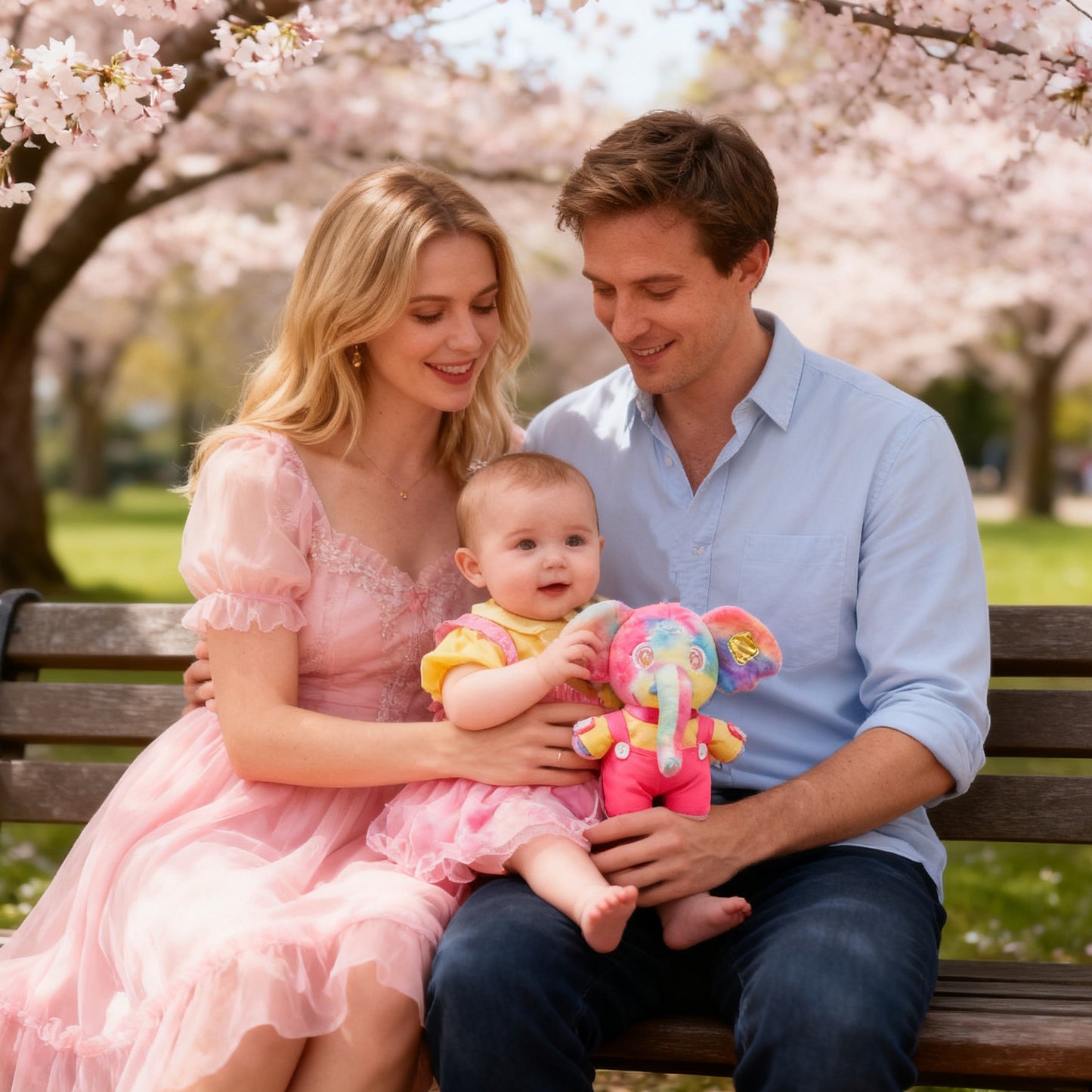 5.9" Plush Elephant Toy - Soft Pink Animal Pendent with Overalls, Gift Box Included for Kids