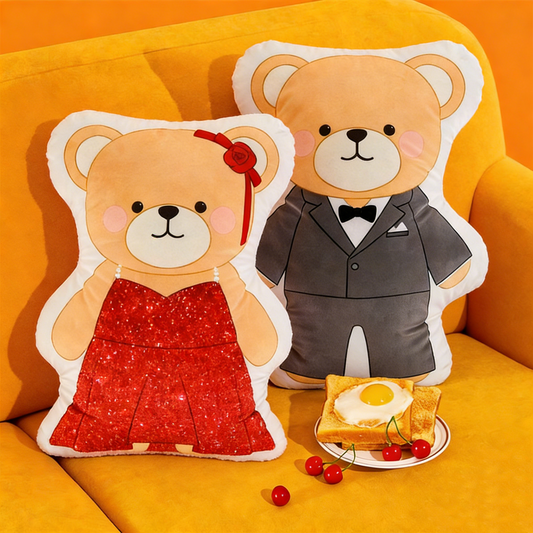 GaoPengToy | 15.4" Bear Couple Plush Pillows - Cute 2pcs Dress-Up Stuffed Cushions, Home Decor & Romantic Gift