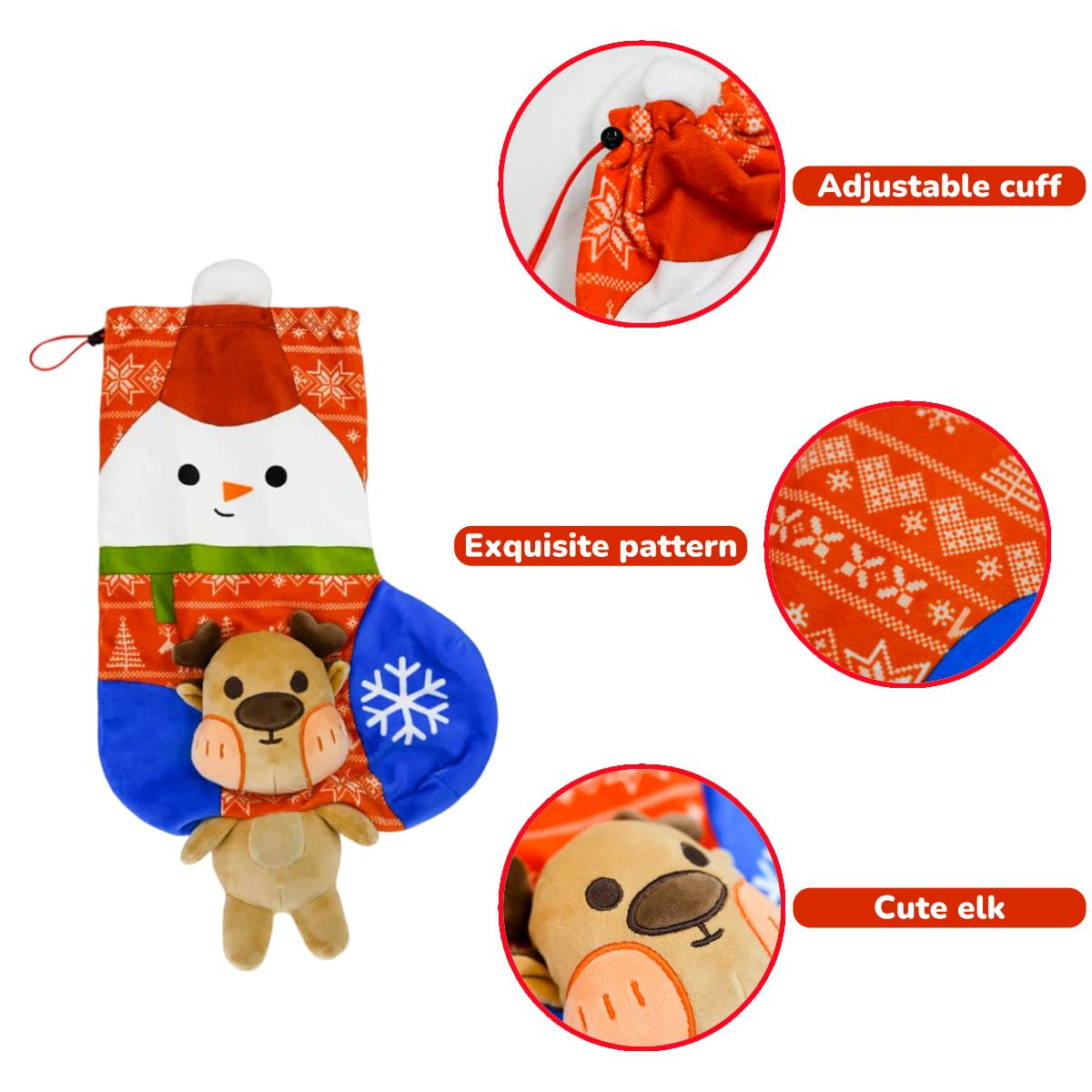 Large 19.7" Christmas Stocking with Built-in Squeaker & Gift Bag Function- Adjustable Closure, Xmas Stocking for Kids & Family, Perfect for Holiday Christmas Party Decor