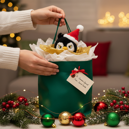 9.8 Inch Cute Penguin Stuffed Animal with Christmas Hat - Soft Plush Doll Toy, Xmas Decoration & Perfect Gift for Boys Girls