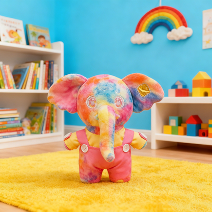 5.9" Plush Elephant Toy - Soft Pink Animal Pendent with Overalls, Gift Box Included for Kids