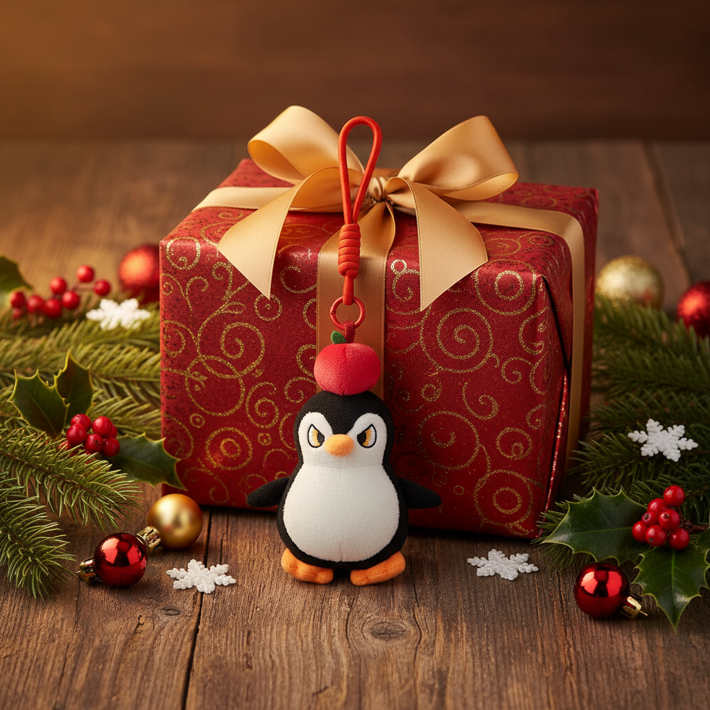 Christmas Plush Keychain | 6.3" Apple Penguin Bag Charm - Cute Stuffed Animal Pendant Gift