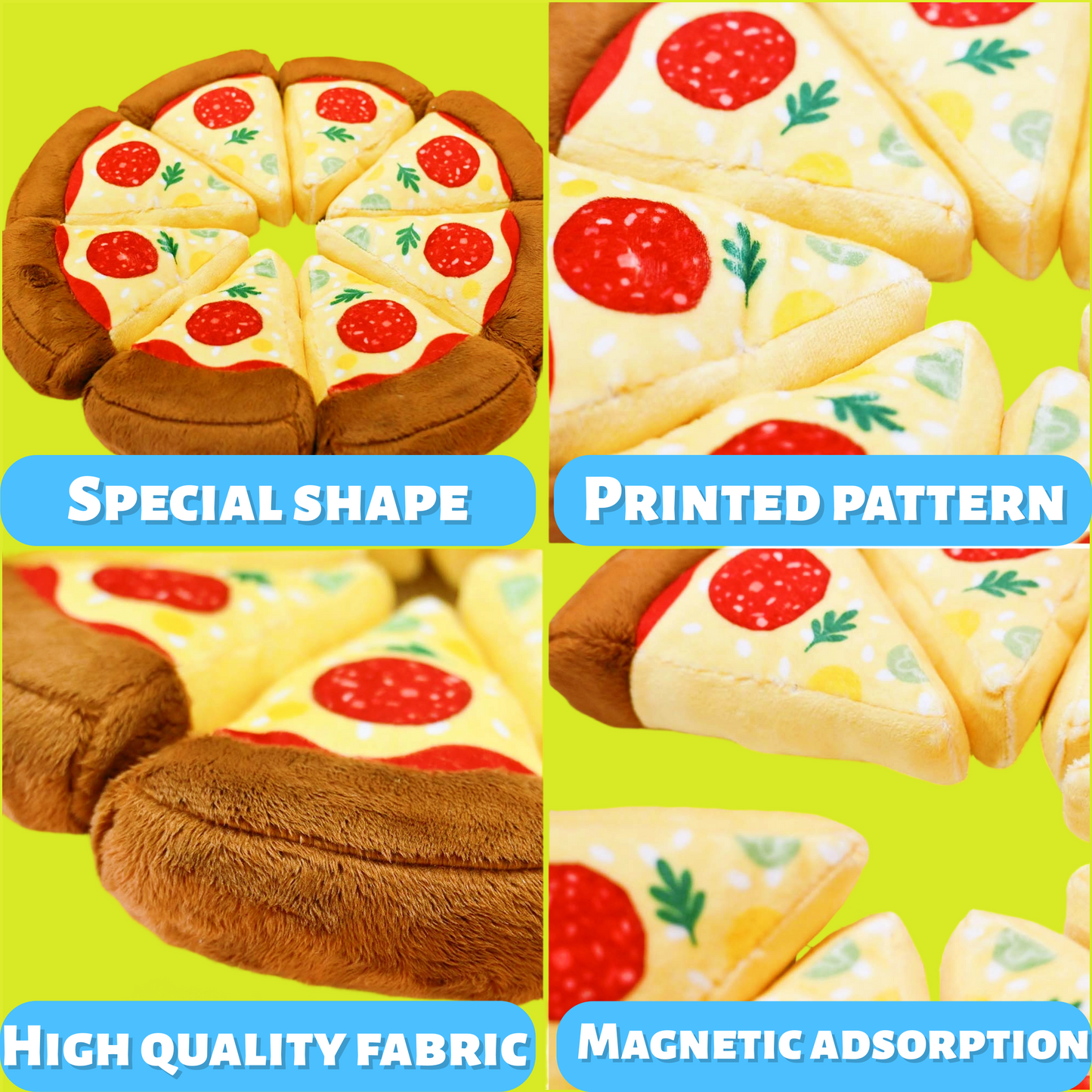 GaoPengToy | 10.2" Pizza Squeaky Dog Toy - 8pcs Magnetic Plush Puzzle Toy for Small & Medium Dogs