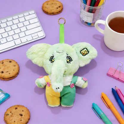 GaoPengToy | 9.8" Plush Elephant Toy - Cute Green Stuffed Animal Pendant with Overalls, Gift Box Included