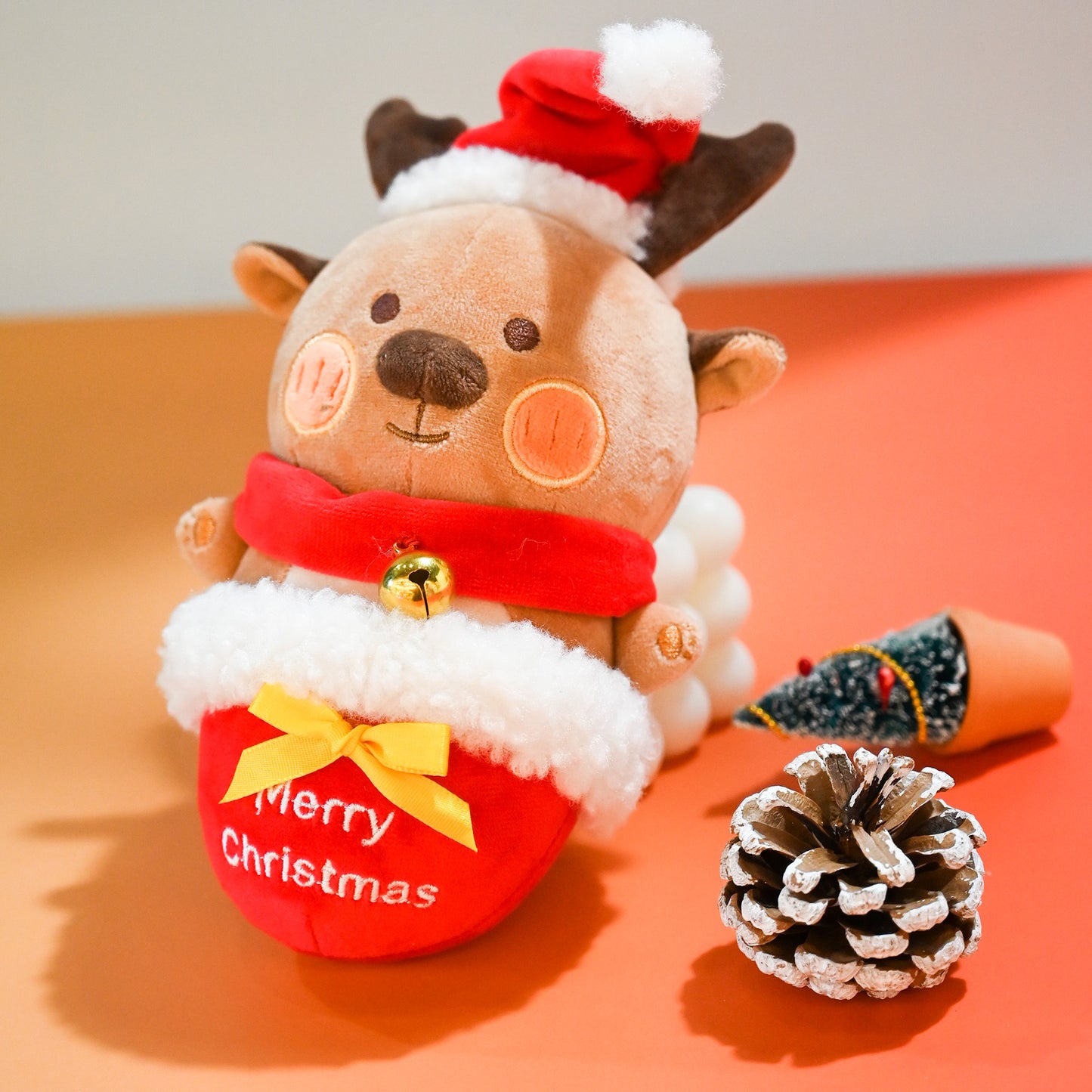 Christmas Reindeer Dog Squeaky Chew Toy - 7.9inch Cute Plush Pet Toy for Medium/Large Dogs & Puppies, Durable Teething Toy to Relieve Boredom