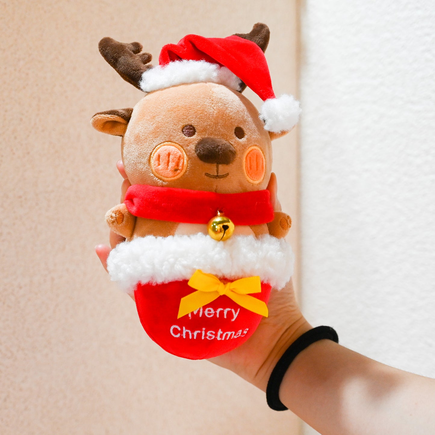 Christmas Reindeer Dog Squeaky Chew Toy - 7.9inch Cute Plush Pet Toy for Medium/Large Dogs & Puppies, Durable Teething Toy to Relieve Boredom