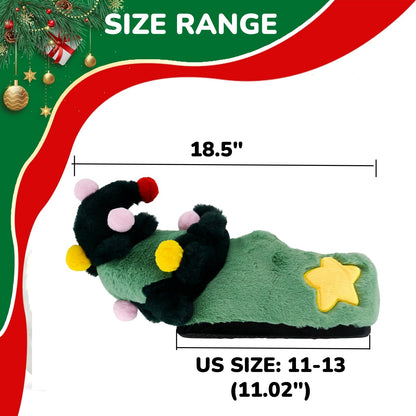Unisex-Adult Christmas Slipper, Green Elf Shoes with Christmas Tree Design - Cozy Fuzzy Indoor House Shoes for Home & Christmas Party Gatherings
