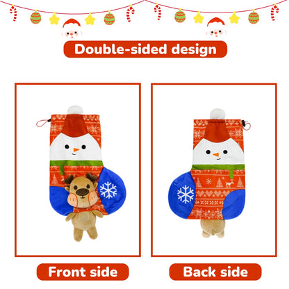 Large 19.7" Christmas Stocking with Built-in Squeaker & Gift Bag Function- Adjustable Closure, Xmas Stocking for Kids & Family, Perfect for Holiday Christmas Party Decor