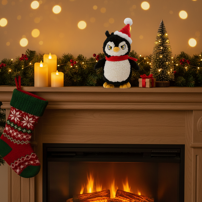 9.8 Inch Cute Penguin Stuffed Animal with Christmas Hat - Soft Plush Doll Toy, Xmas Decoration & Perfect Gift for Boys Girls