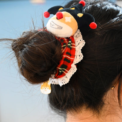 Designer Original Clown Corgi Christmas Hair Scrunchies - Stocking Stuffer Soft Elastic Hair Bands, Red Green Checkered Hair Ties & Ponytail Holders for Women Girls