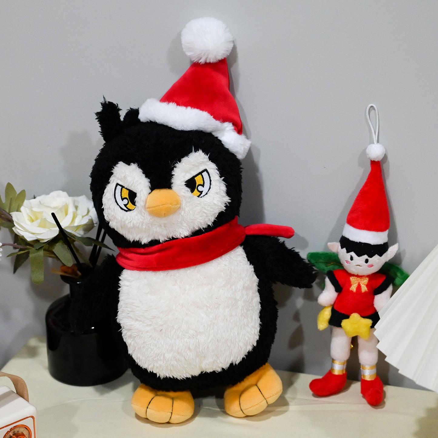 9.8 Inch Cute Penguin Stuffed Animal with Christmas Hat - Soft Plush Doll Toy, Xmas Decoration & Perfect Gift for Boys Girls
