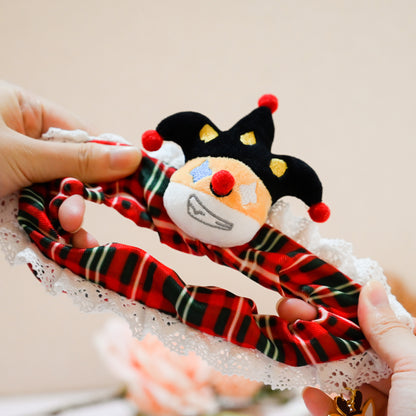 Designer Original Clown Corgi Christmas Hair Scrunchies - Stocking Stuffer Soft Elastic Hair Bands, Red Green Checkered Hair Ties & Ponytail Holders for Women Girls