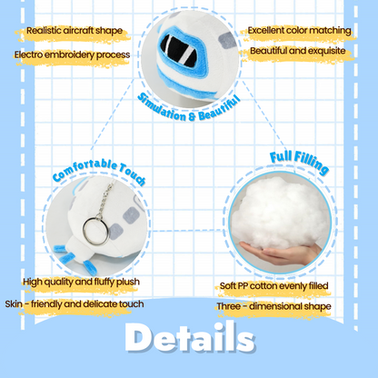 Designer Original 6.7" Blue-White Airplane Plush Toy, Plush Pendant - Cute Stuffed Aircraft for Kids, Soft Birthday Gift, Keychain Purse Charm for Women