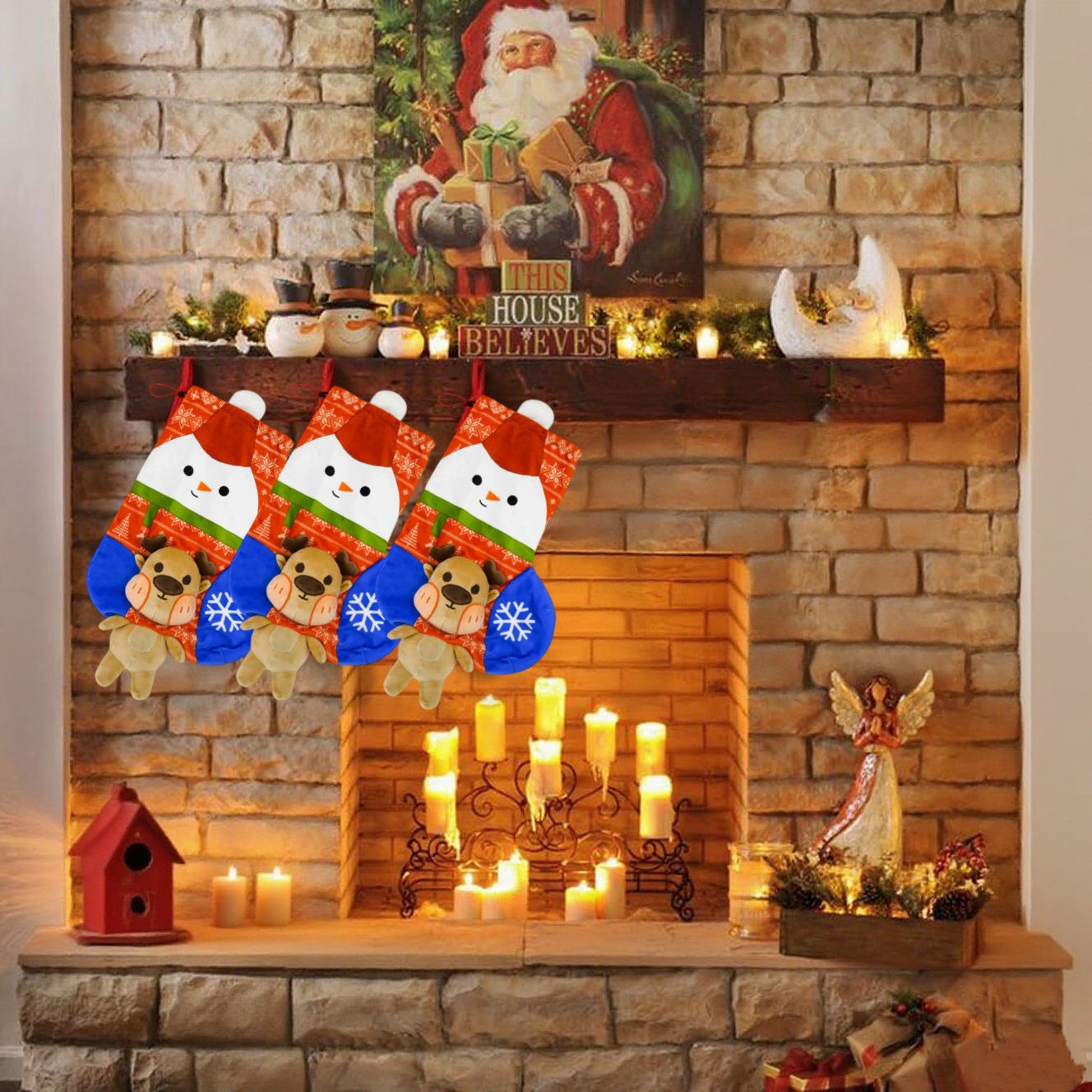 Large 19.7" Christmas Stocking with Built-in Squeaker & Gift Bag Function- Adjustable Closure, Xmas Stocking for Kids & Family, Perfect for Holiday Christmas Party Decor