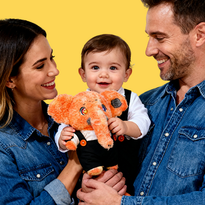 GaoPengToy | 9.8" Plush Elephant Toy - Cute Orange Stuffed Animal Pendant with Overalls, Gift Box Included