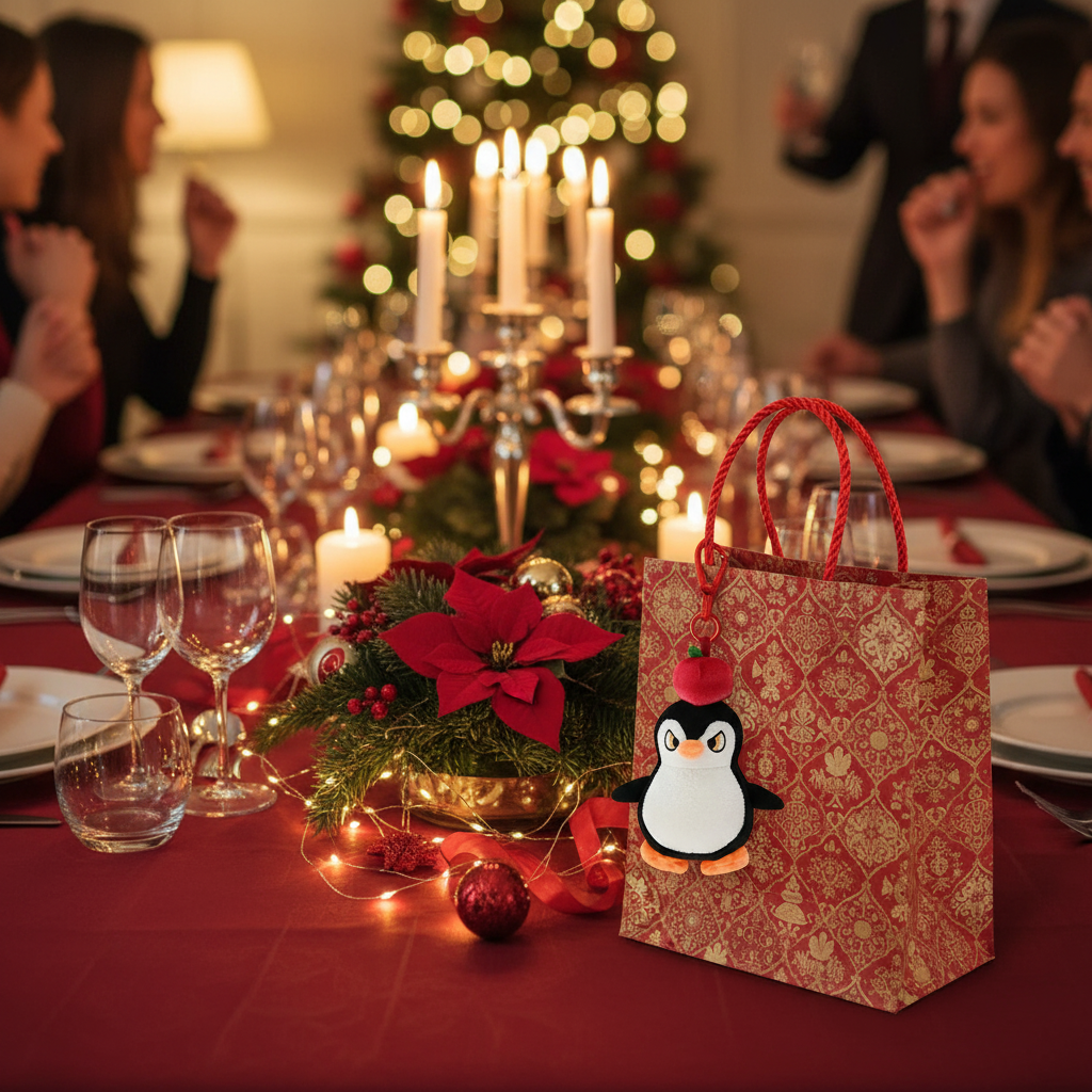 Christmas Plush Keychain | 6.3" Apple Penguin Bag Charm - Cute Stuffed Animal Pendant Gift