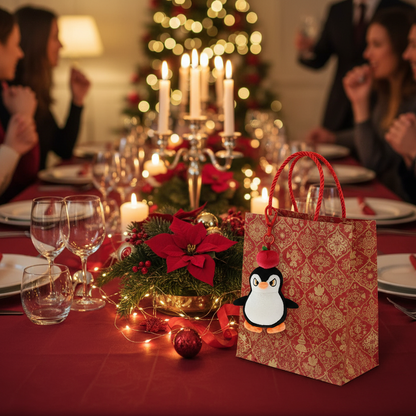 Christmas Plush Keychain | 6.3" Apple Penguin Bag Charm - Cute Stuffed Animal Pendant Gift