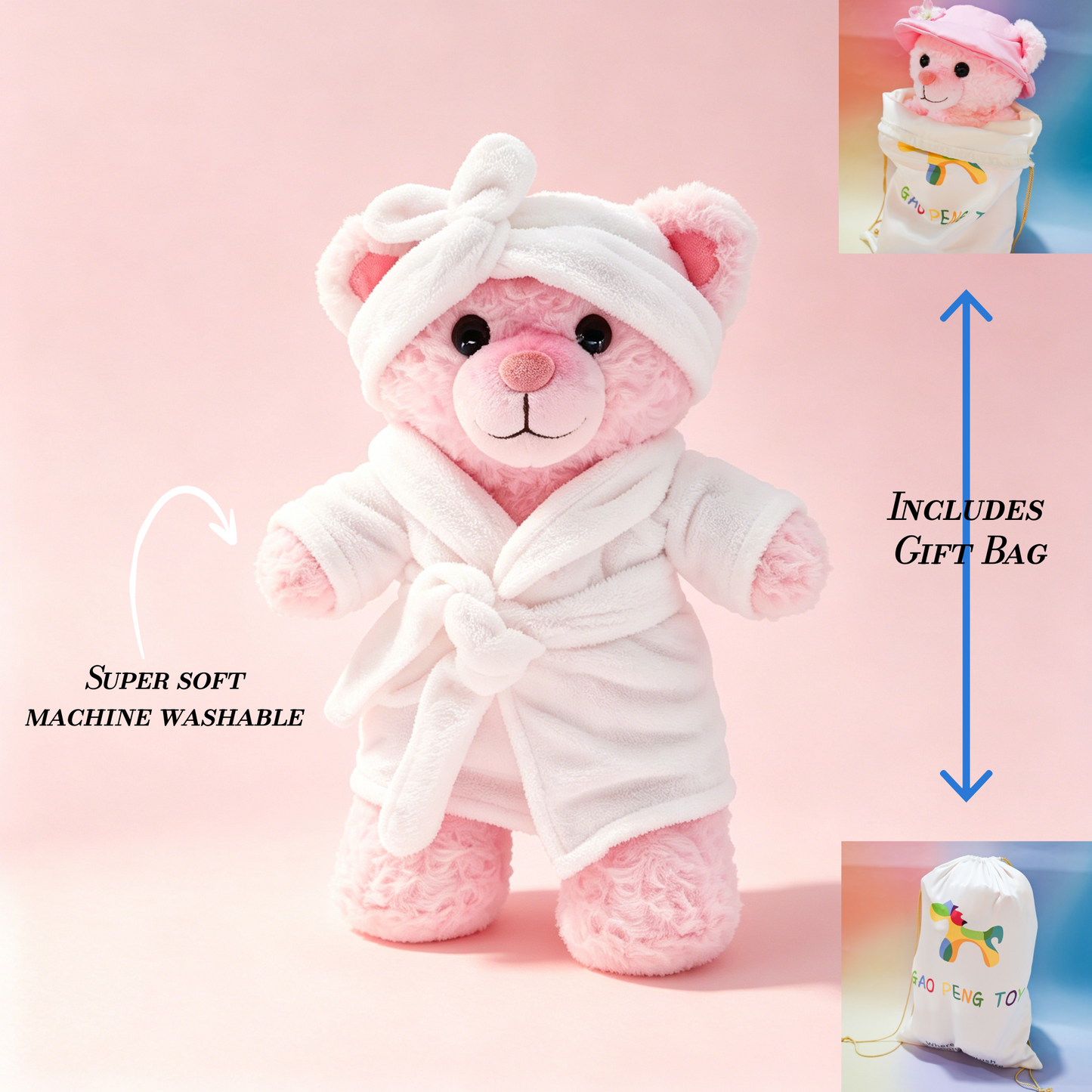 GaopengToy | 11.8" Pink Teddy Bear Plush | Mother's Day & 520 Gift For Her