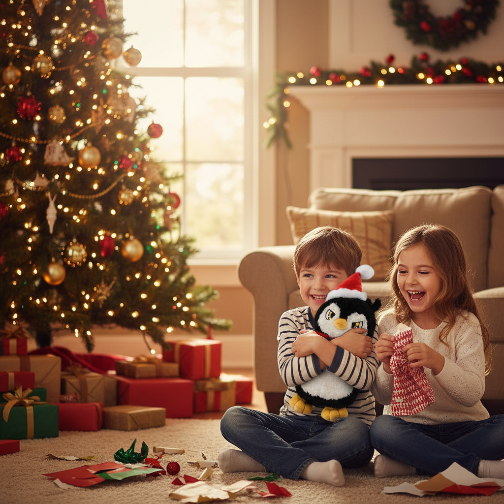 9.8 Inch Cute Penguin Stuffed Animal with Christmas Hat - Soft Plush Doll Toy, Xmas Decoration & Perfect Gift for Boys Girls