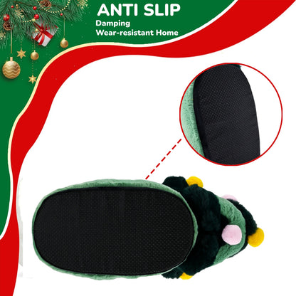 Unisex-Adult Christmas Slipper, Green Elf Shoes with Christmas Tree Design - Cozy Fuzzy Indoor House Shoes for Home & Christmas Party Gatherings