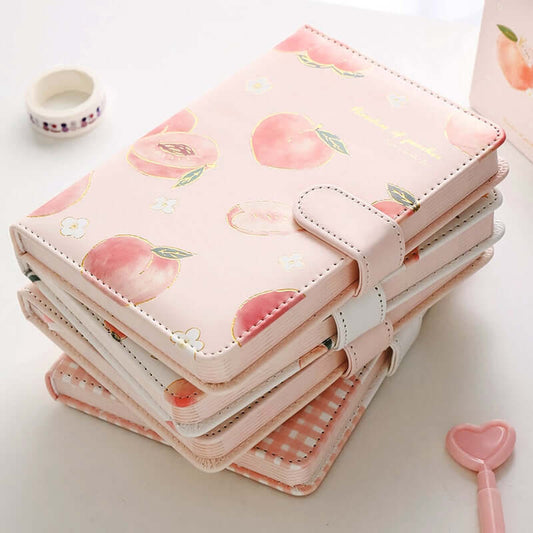 Kawaii PU Cover Pink Peach Diary Journals Stationery Notebooks