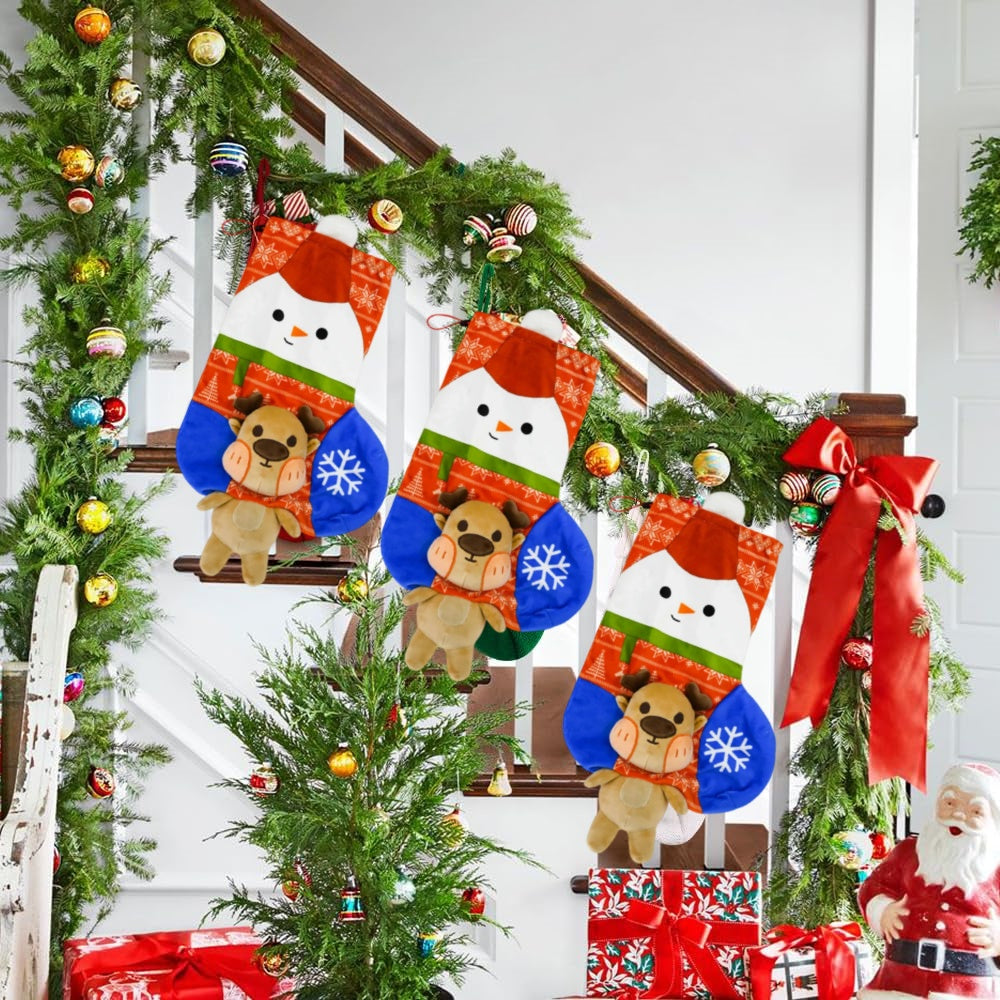 Large 19.7" Christmas Stocking with Built-in Squeaker & Gift Bag Function- Adjustable Closure, Xmas Stocking for Kids & Family, Perfect for Holiday Christmas Party Decor