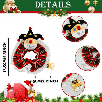 Designer Original Clown Corgi Christmas Hair Scrunchies - Stocking Stuffer Soft Elastic Hair Bands, Red Green Checkered Hair Ties & Ponytail Holders for Women Girls