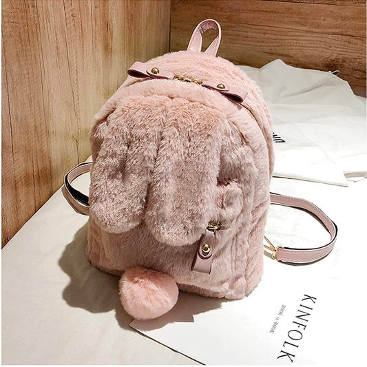 Mini Furry Fluffy Rabbit Ear Plush Schoolbag