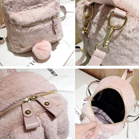 Mini Furry Fluffy Rabbit Ear Plush Schoolbag