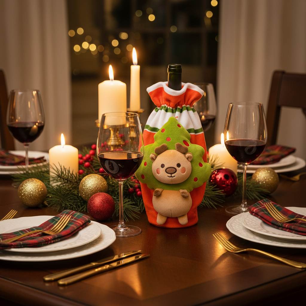 Christmas Wine Bottle Set Cartoon Christmas tree Reindeer Xmas Table Decoration as Christmas Gifts