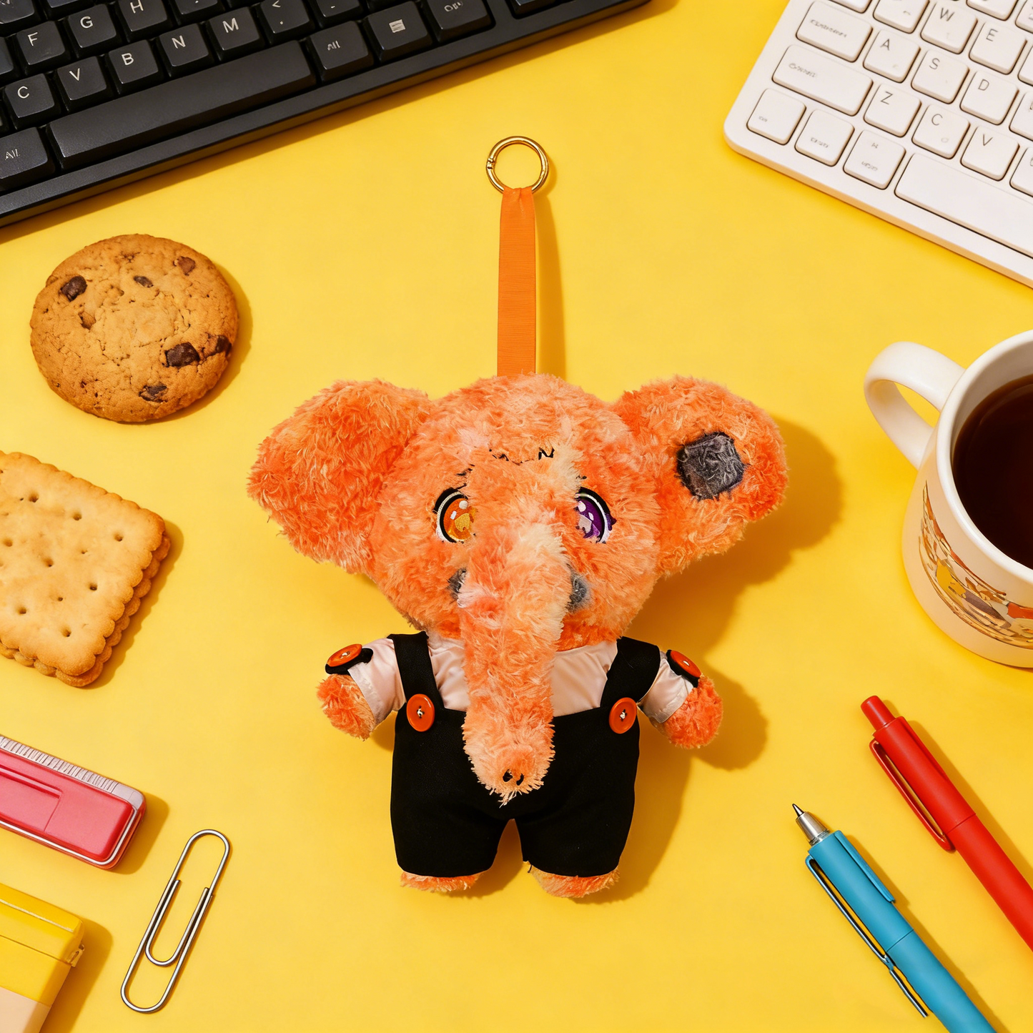 GaoPengToy | 9.8" Plush Elephant Toy - Cute Orange Stuffed Animal Pendant with Overalls, Gift Box Included