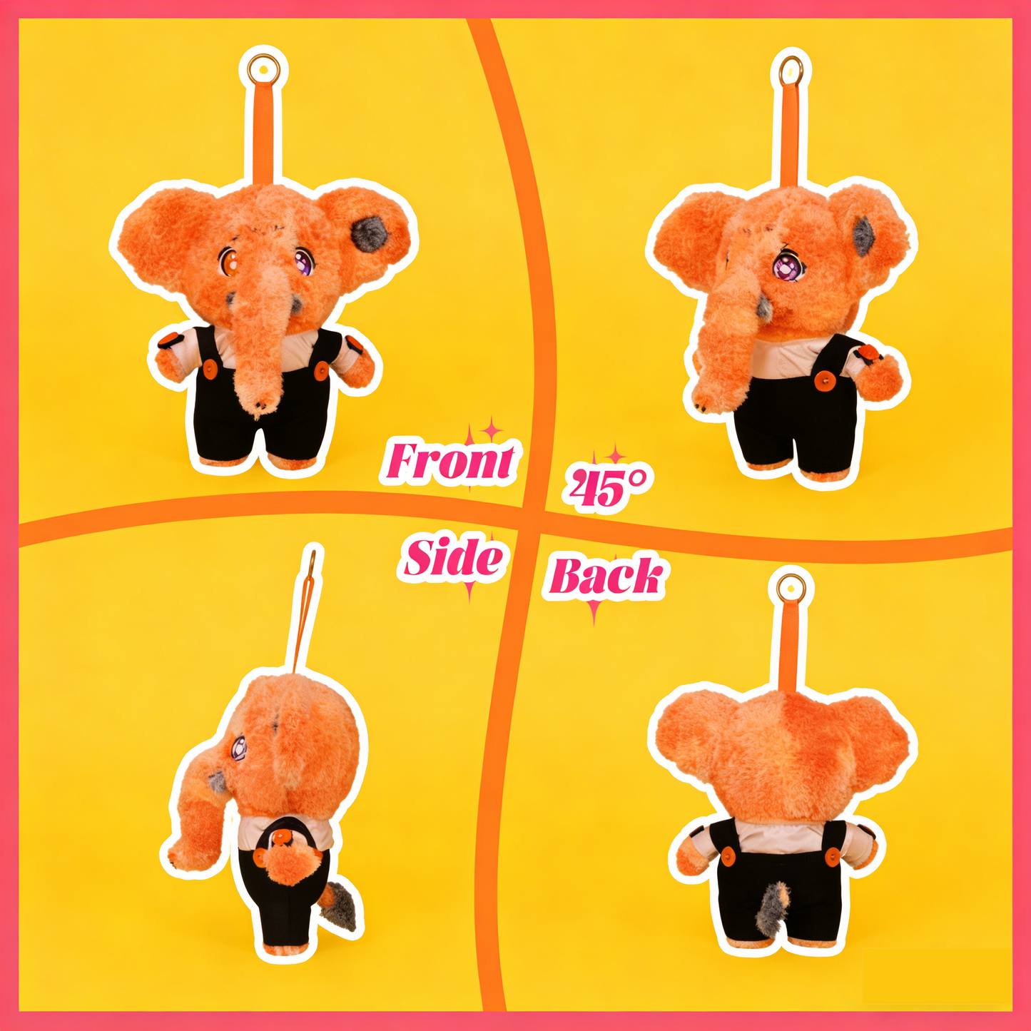 GaoPengToy | 9.8" Plush Elephant Toy - Cute Orange Stuffed Animal Pendant with Overalls, Gift Box Included