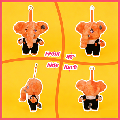 GaoPengToy | 9.8" Plush Elephant Toy - Cute Orange Stuffed Animal Pendant with Overalls, Gift Box Included