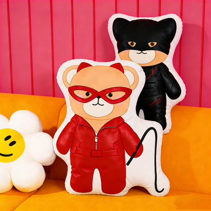 GaoPengToy | 15.4" Leather Jacket Bear Couple Plush Pillows -  2pcs Personalized Dress-Up Stuffed Cushions, Home Decor & Romantic Gift