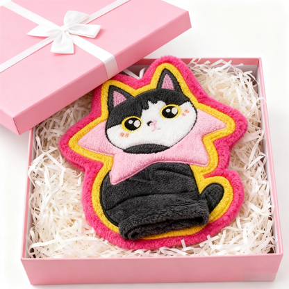 Original Cat Hand Towel with Hanging Loop (9.84") - Soft Absorbent Decorative Towel for Bathroom Kitchen, Cute Animal Towel Gift