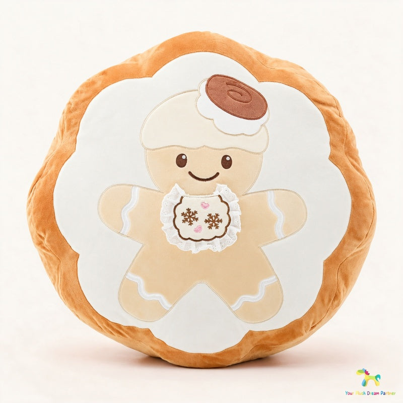 GaoPengToy | Christmas Gingerbread Man Throw Pillow | Lace Embroidered Round Plush Cushion