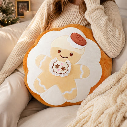 GaoPengToy | Christmas Gingerbread Man Throw Pillow | Lace Embroidered Round Plush Cushion