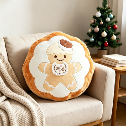 GaoPengToy | Christmas Gingerbread Man Throw Pillow | Lace Embroidered Round Plush Cushion