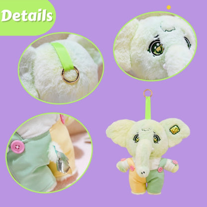 GaoPengToy | 9.8" Plush Elephant Toy - Cute Green Stuffed Animal Pendant with Overalls, Gift Box Included