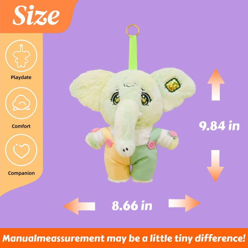 GaoPengToy | 9.8" Plush Elephant Toy - Cute Green Stuffed Animal Pendant with Overalls, Gift Box Included