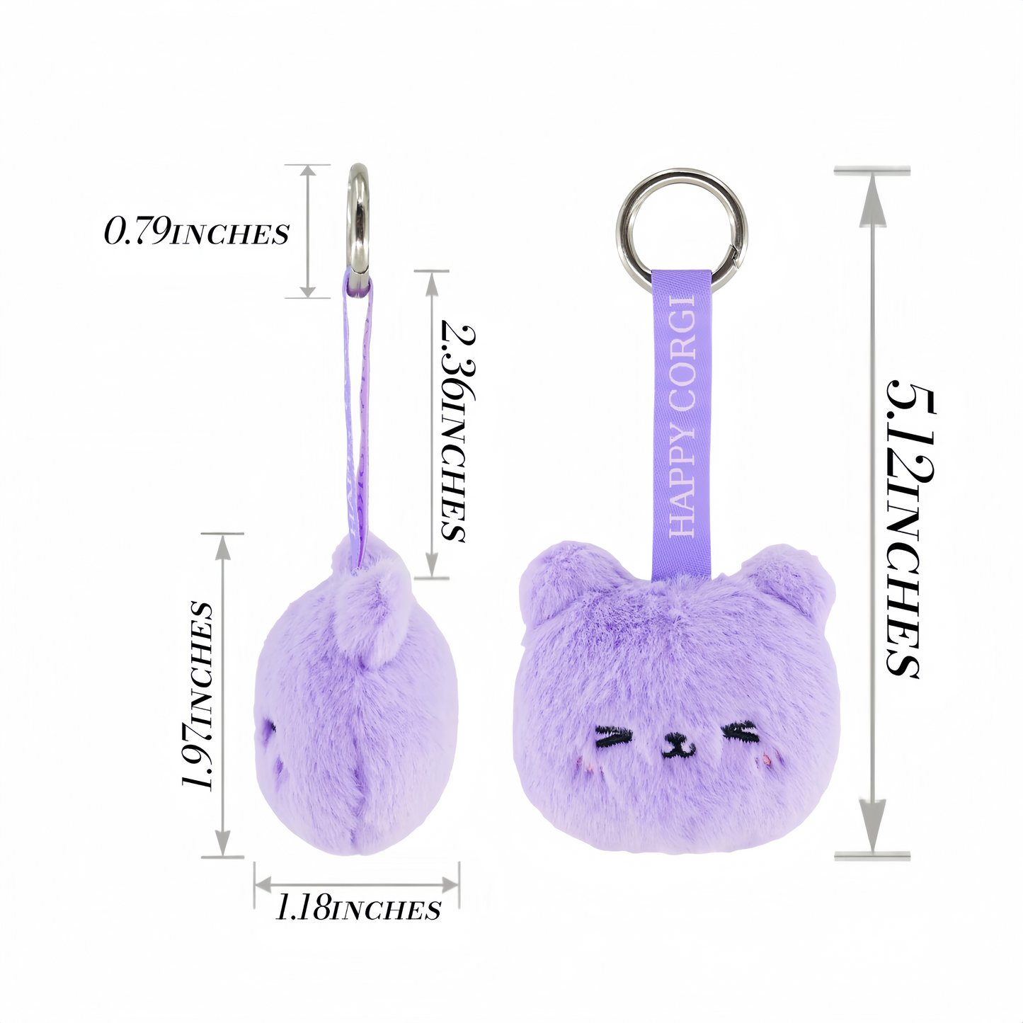 GaoPengToy | Cute Purple Mouse Plush Keychain | Soft Fluffy Animal Bag Charm With Metal Key Ring