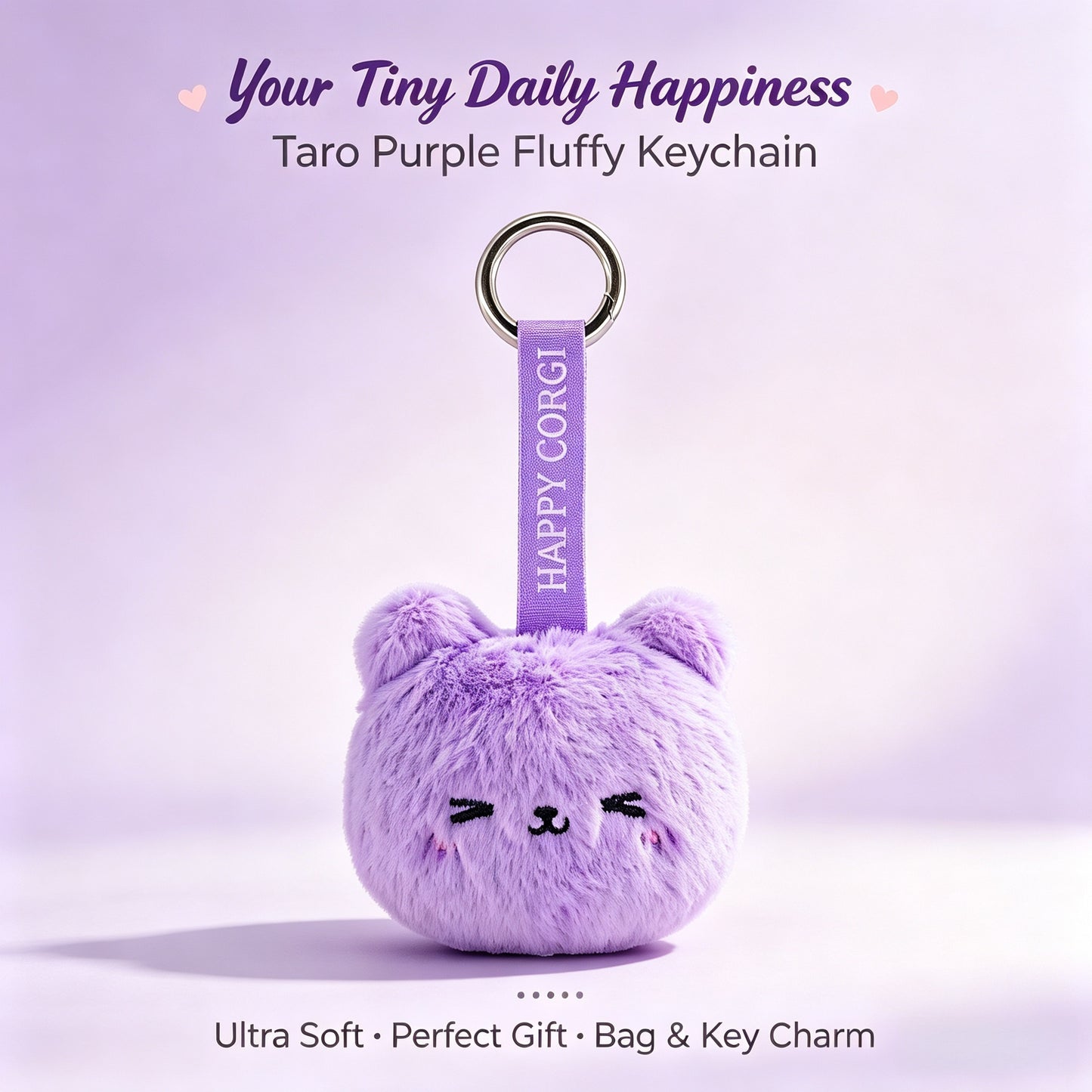 GaoPengToy | Cute Purple Mouse Plush Keychain | Soft Fluffy Animal Bag Charm With Metal Key Ring