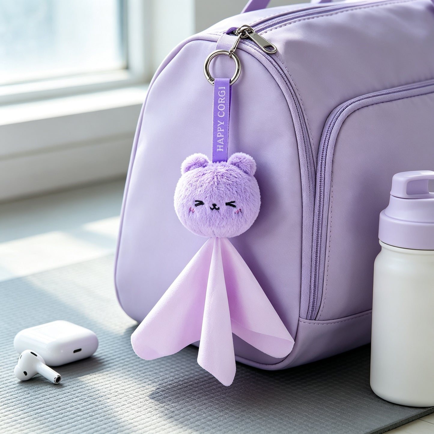 GaoPengToy | Cute Purple Bear Plush Keychain | Microfiber Screen Cleaning Cloth Bag Charm