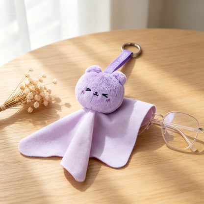 GaoPengToy | Cute Purple Bear Plush Keychain | Microfiber Screen Cleaning Cloth Bag Charm