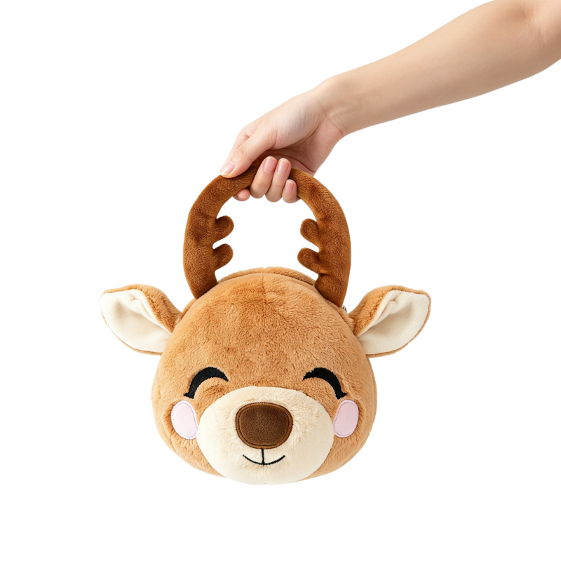 GaoPengToy | Cute Reindeer Multi-Purpose Plush Bag | Dual Opening No Drop Design | Portable Pet Waste Dispenser & Daily Pouch