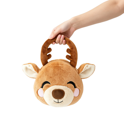 GaoPengToy | Cute Reindeer Multi-Purpose Plush Bag | Dual Opening No Drop Design | Portable Pet Waste Dispenser & Daily Pouch
