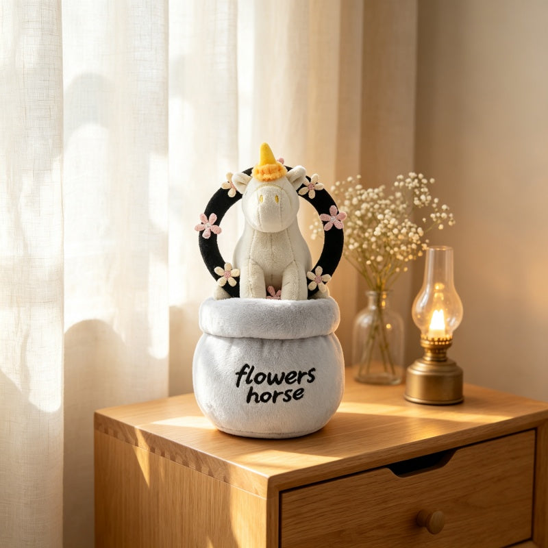 GaoPengToy | Teacher's Day Teacher Appreciation Gift | Cute Unicorn Plush Potted Toy "Flowers Horse" | Soft Desk Decor Plush Figurine for Classroom Office Home