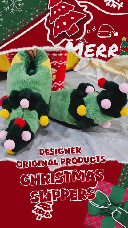 Unisex-Adult Christmas Slipper, Green Elf Shoes with Christmas Tree Design - Cozy Fuzzy Indoor House Shoes for Home & Christmas Party Gatherings
