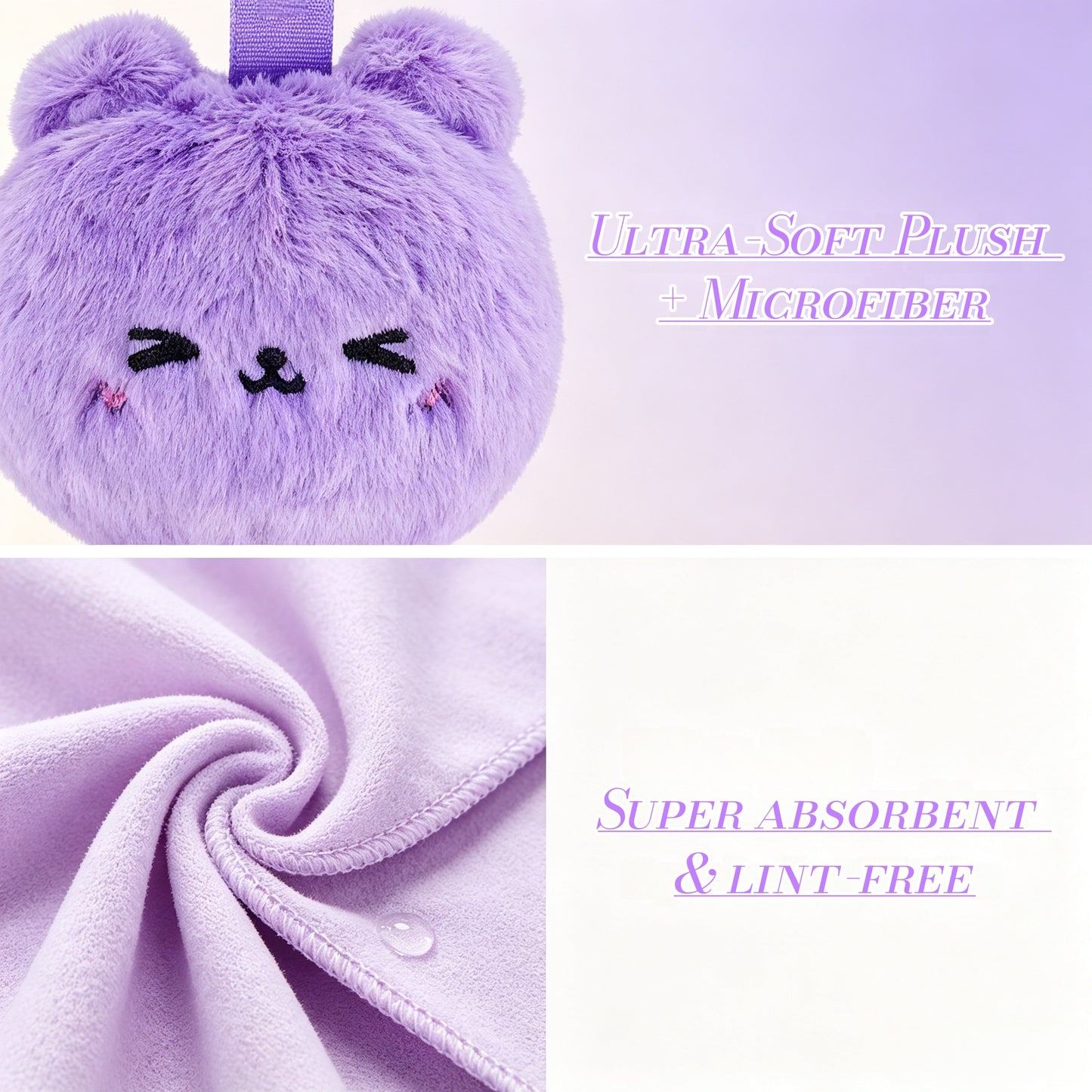 GaoPengToy | Cute Purple Bear Plush Keychain | Microfiber Screen Cleaning Cloth Bag Charm