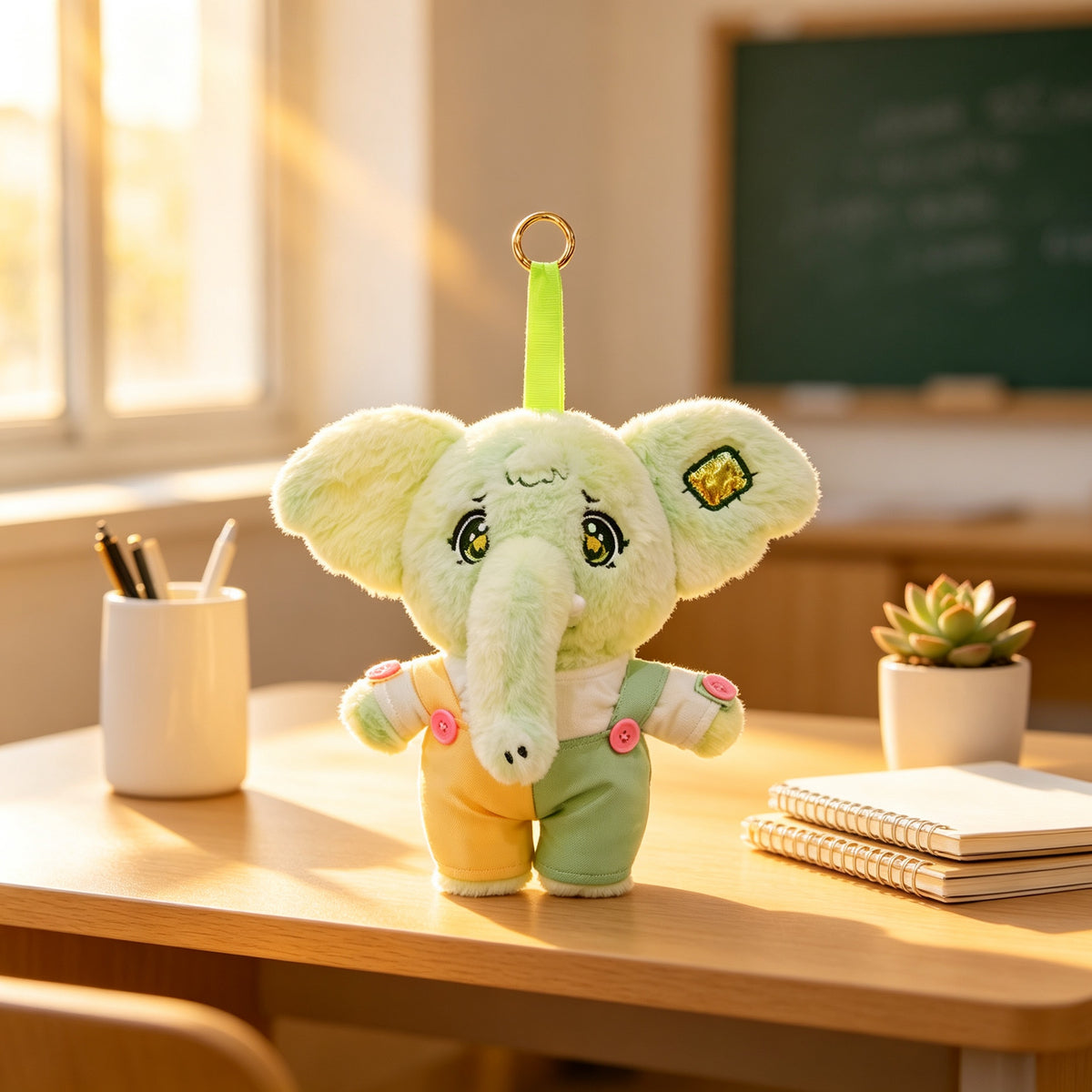 GaopengToy | Teacher's Day Teacher Appreciation Gift | Cute Elephant Plush Hanging Charm with Overalls | Soft Stuffed Bag Pendant Desk Ornament for Classroom Office